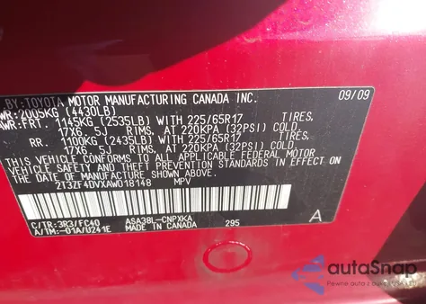 2010 Toyota Rav4 из США, поврежденный, VIN 2T3ZF4DVXAW018148